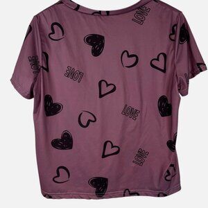 Shein Women's Large Heart Print PJ Top Cute comfy and soft purple Love